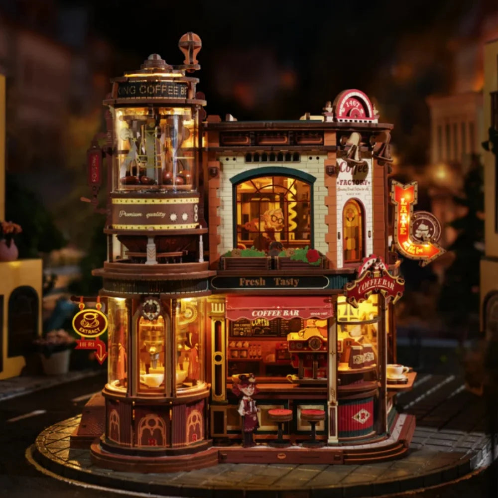 Dream Coffee Factory – Puzzle 3D en bois avec boîte à musique