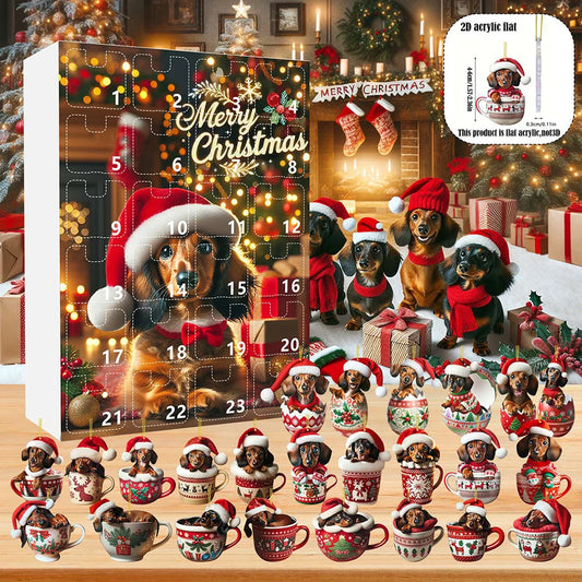 Calendrier de l’Avent 2024 Teckels avec 24 Figurines Chiens en Acrylique