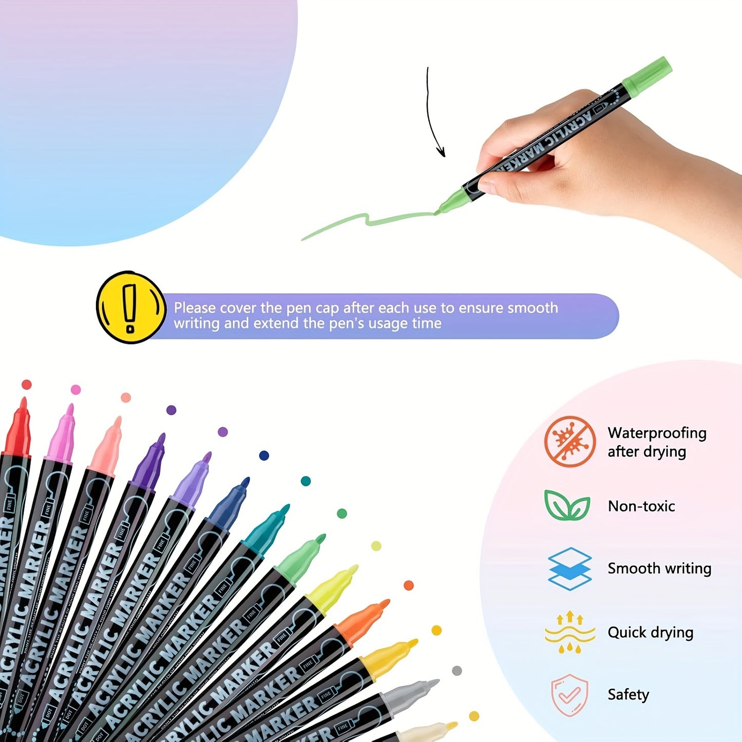 36 Colors Dual Tip Acrylic Pens Markers, Double Tip Premium Acrylic Markers, Acrylic Markers for Wood, Rock Painting, Glass, Canvas, Stone, DIY Crafts Making Art Supplies