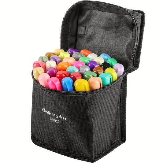 36 Marqueurs Craie Effaçables à l’Eau – Pointes Réversibles Biseautée/Ronde – Pour Tableau, Vitre, Miroir – Encre Lavable