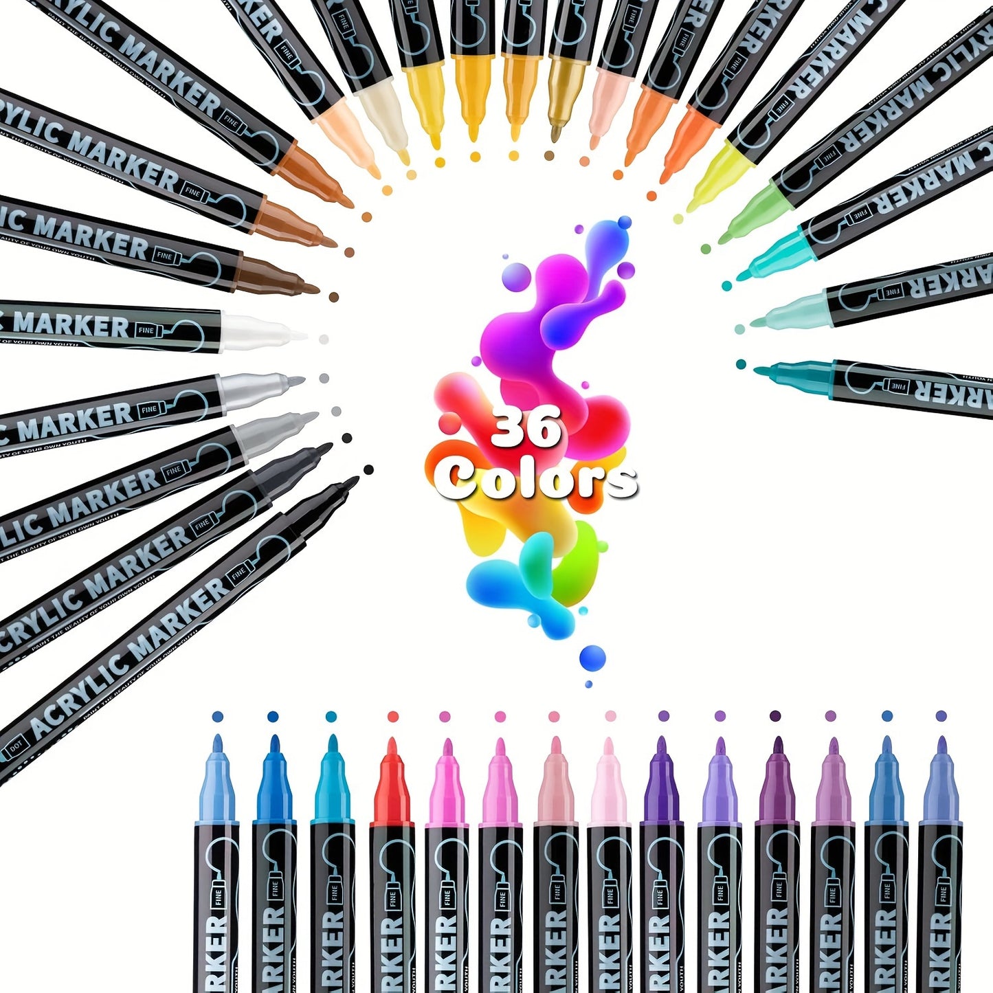 36 Colors Dual Tip Acrylic Pens Markers, Double Tip Premium Acrylic Markers, Acrylic Markers for Wood, Rock Painting, Glass, Canvas, Stone, DIY Crafts Making Art Supplies