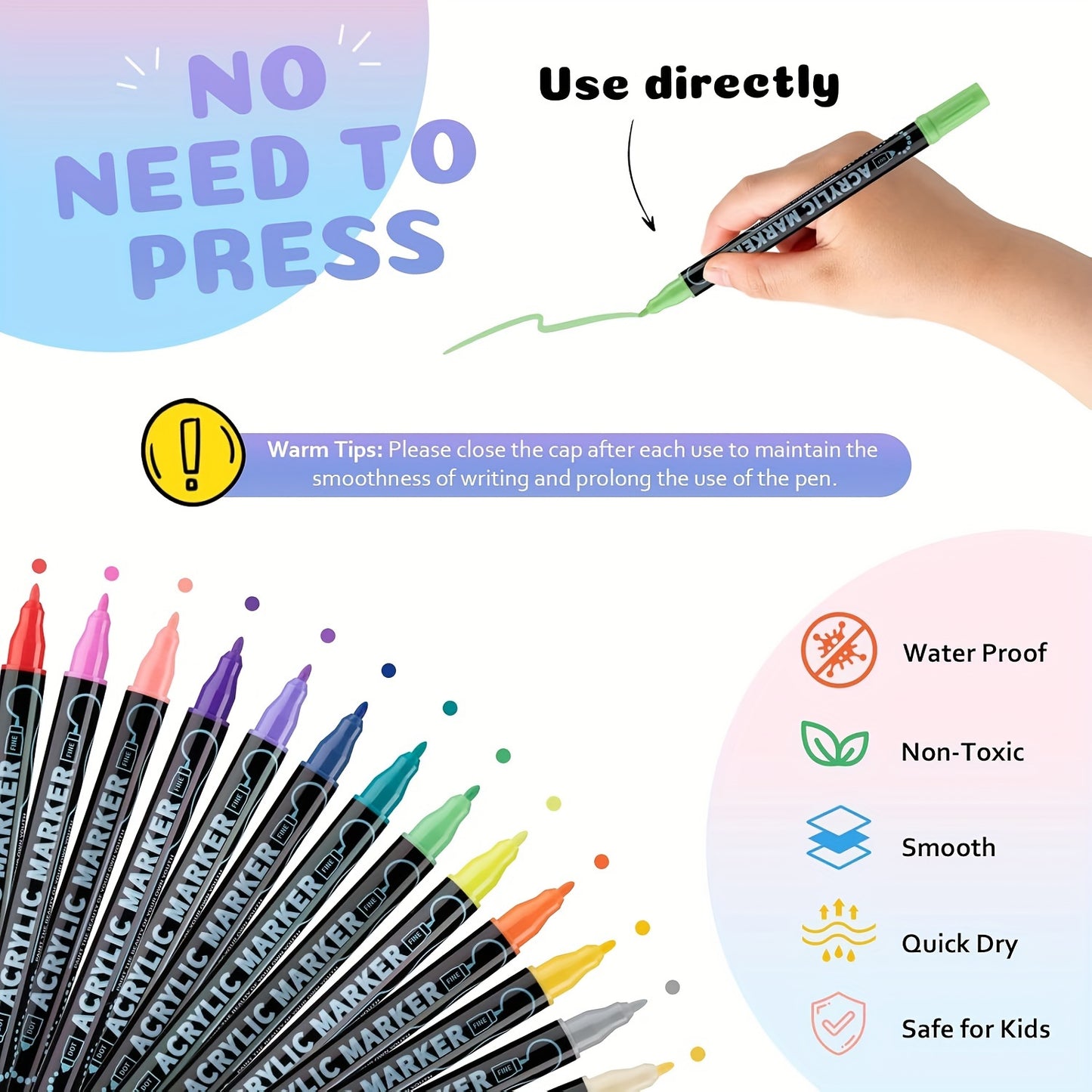 36 Colors Dual Tip Acrylic Pens Markers, Double Tip Premium Acrylic Markers, Acrylic Markers for Wood, Rock Painting, Glass, Canvas, Stone, DIY Crafts Making Art Supplies