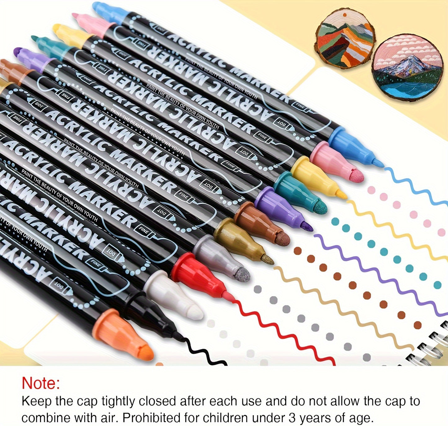 36 Colors Dual Tip Acrylic Pens Markers, Double Tip Premium Acrylic Markers, Acrylic Markers for Wood, Rock Painting, Glass, Canvas, Stone, DIY Crafts Making Art Supplies