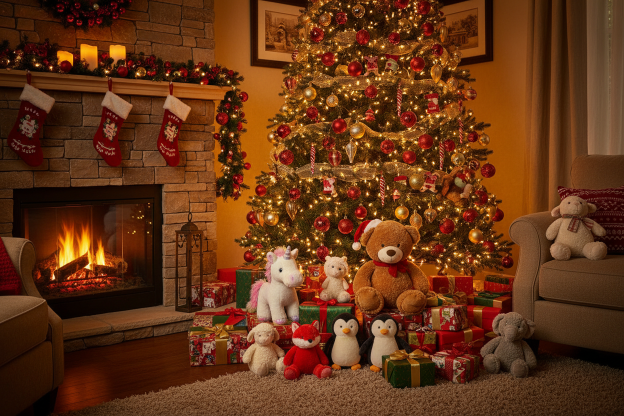 Jouets peluches à offrir univers Noel réaliste enfant famille