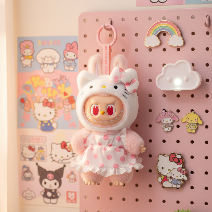 Pop Mart The Monsters x Hello Kitty and Friends Blind Box Pendentif Peluche Vinyle Sanrio Labubu Kuromi My Melody